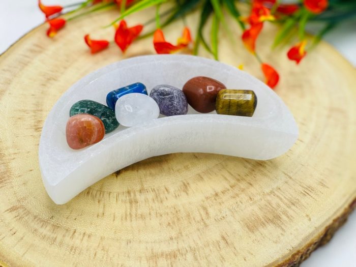 6" Selenite Crescent Moon Shape Charging Bowl | Selenite Charging Station | Chakra Activator | Crystal Cleansing | Powerful Healer | (15 cm)