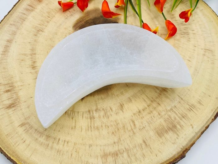 6" Selenite Crescent Moon Shape Charging Bowl | Selenite Charging Station | Chakra Activator | Crystal Cleansing | Powerful Healer | (15 cm)