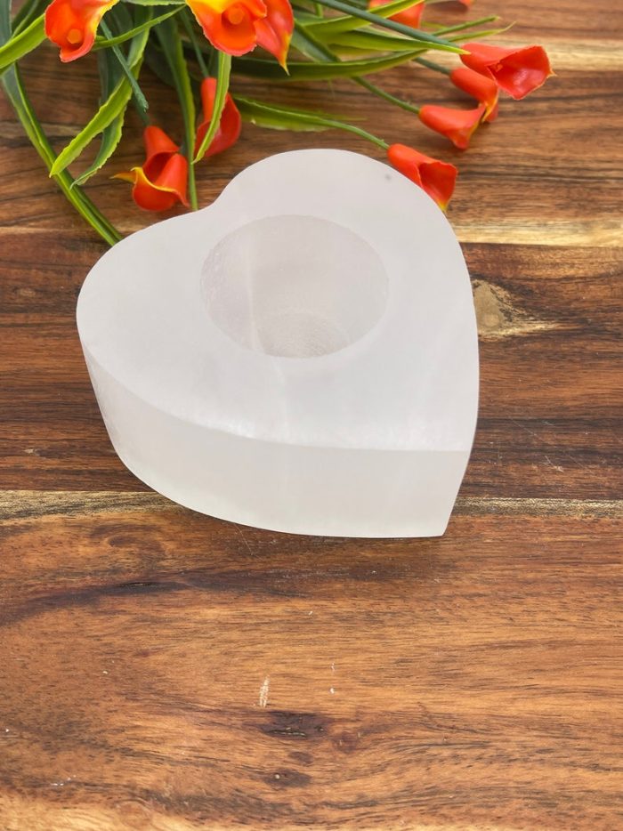 Selenite Tealight Heart Shape Candle Holder | Authentic and Handmade | Home Decor | Soothing & Calming Effects | Holiday Gift