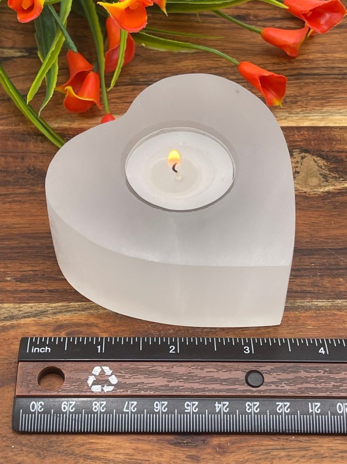 Selenite Tealight Heart Shape Candle Holder | Authentic and Handmade | Home Decor | Soothing & Calming Effects | Holiday Gift