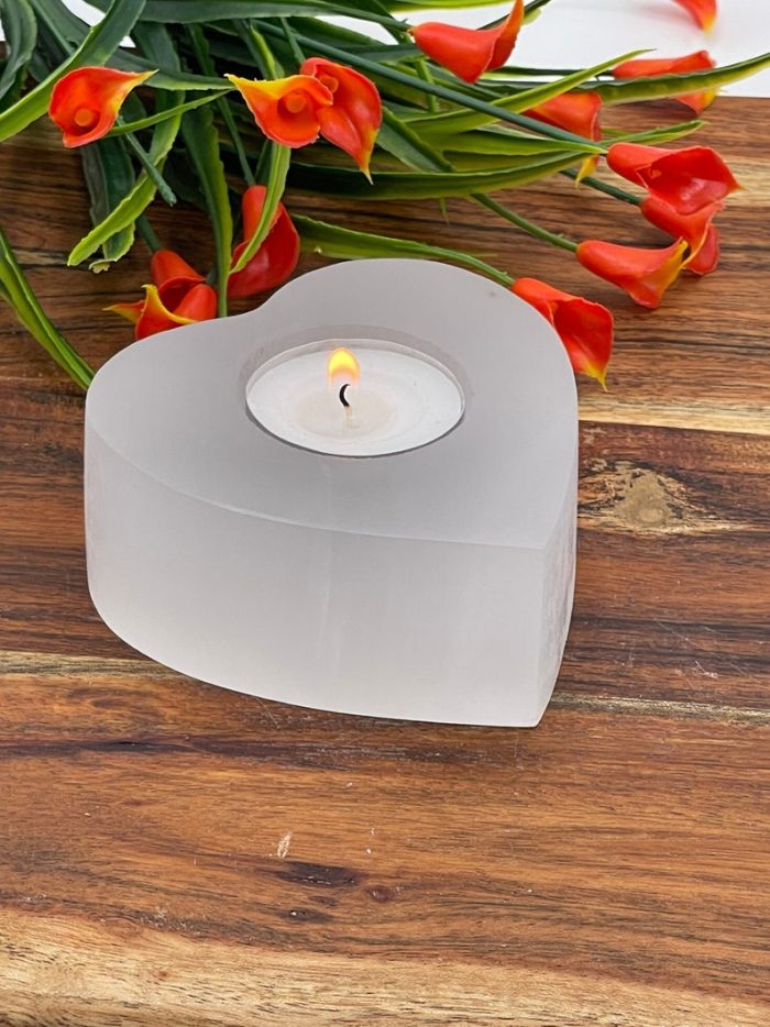 Selenite Tealight Heart Shape Candle Holder | Authentic and Handmade | Home Decor | Soothing & Calming Effects | Holiday Gift