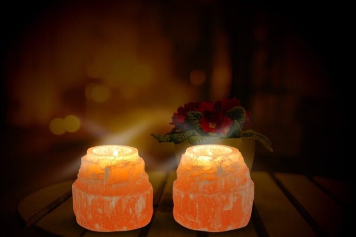 Orange Selenite Tower Shape Tealight Candle Holder | Authentic & Handmade | Home Decor | Soothing and Calming Effects | 3.5" Height