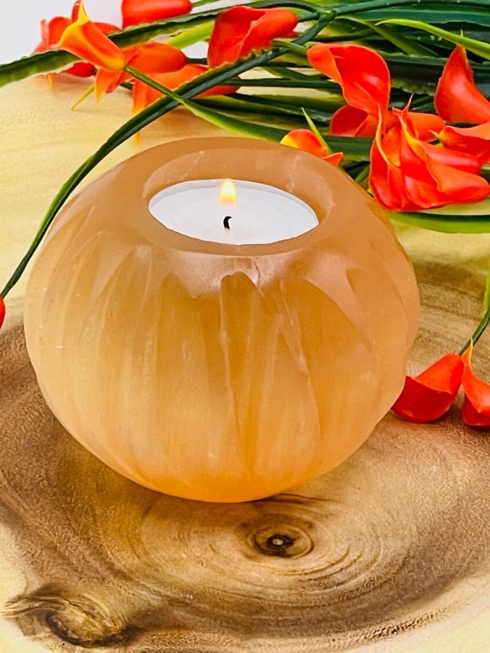 Orange Selenite Tealight Candle Holder | Authentic and Handmade | Home Decor | Soothing & Calming Effects | Holiday Gift