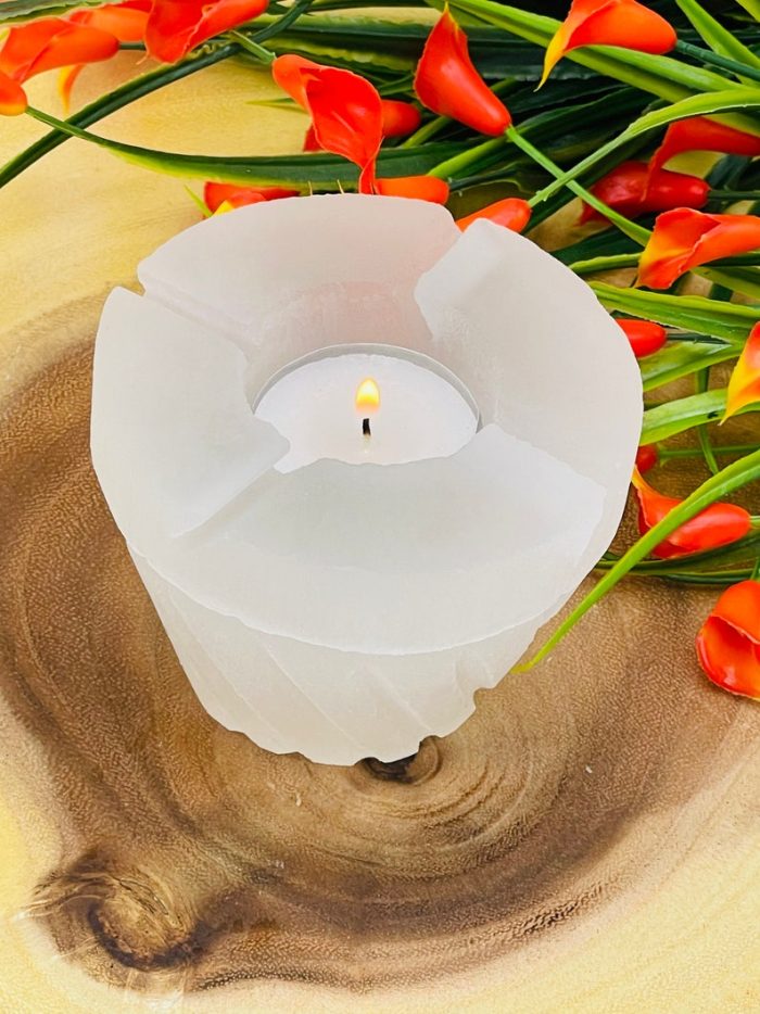 Selenite Tealight Candle Holder | Authentic and Handmade | Home Decor | Soothing & Calming Effects | Holiday Gift