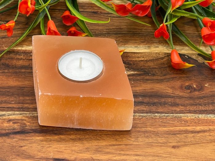 Orange Selenite Tealight Candle Holder | Authentic and Hand Carved | Home Decor | Soothing & Calming Effects