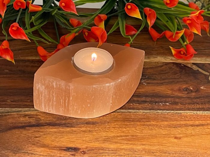 Orange Selenite Tealight Candle Holder | Authentic and Hand Carved | Home Decor | Soothing & Calming Effects