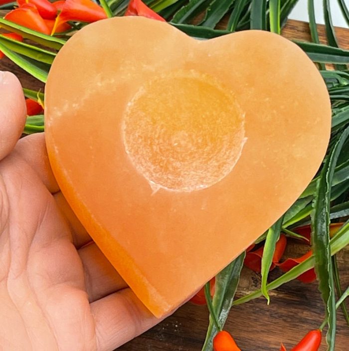 Orange Selenite Tealight Candle Holder | Authentic and Hand Carved | Home Decor | Soothing & Calming Effects