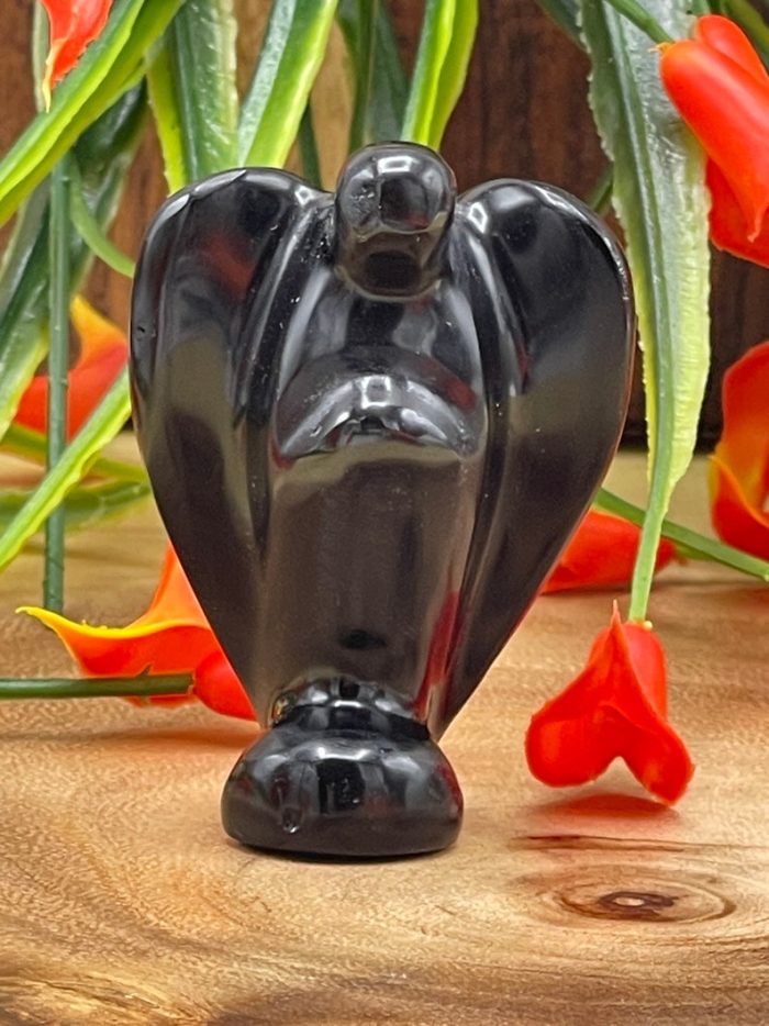 Black Obsidian Angel | Heart Chakra | Crystal Figurine | Standing Statuette | Handmade | Angelic Reiki | Metaphysical | Realistic Detailed