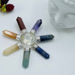 7 Chakra Energy Generator | Polished Stones | 7 Chakra Stone With Clear Quartz Center Pyramid | Reiki Stone | Metaphysical | 4" Diameter