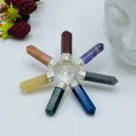 7 Chakra Energy Generator | Polished Stones | 7 Chakra Stone With Clear Quartz Center Pyramid | Reiki Stone | Metaphysical | 3.5" Diameter