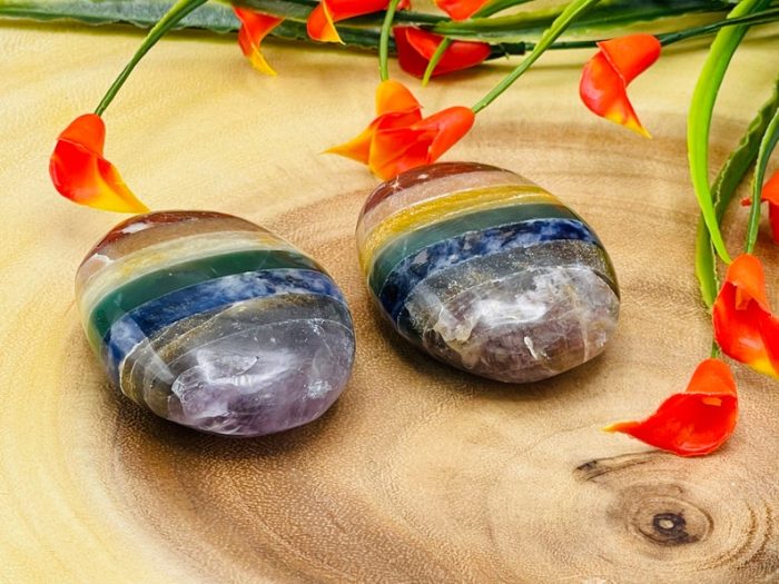 7 Chakra Bonded Palm Stone | Hand Polish Stone | Chakra Healing Crystals | Reiki Stone | Metaphysical | Pocket Stone