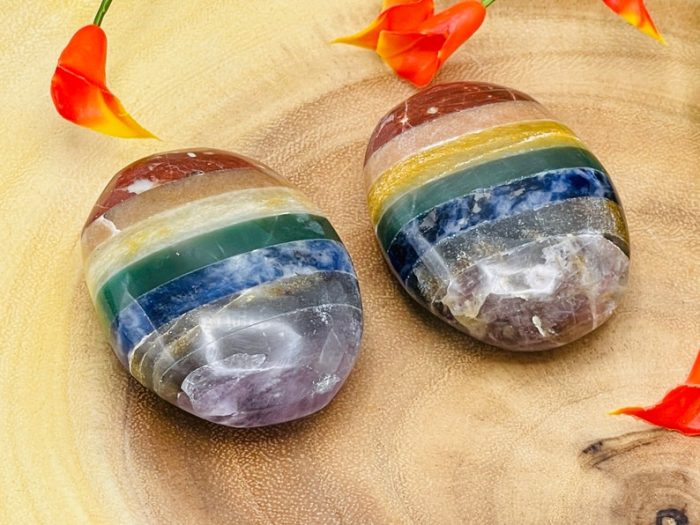 7 Chakra Bonded Palm Stone | Hand Polish Stone | Chakra Healing Crystals | Reiki Stone | Metaphysical | Pocket Stone