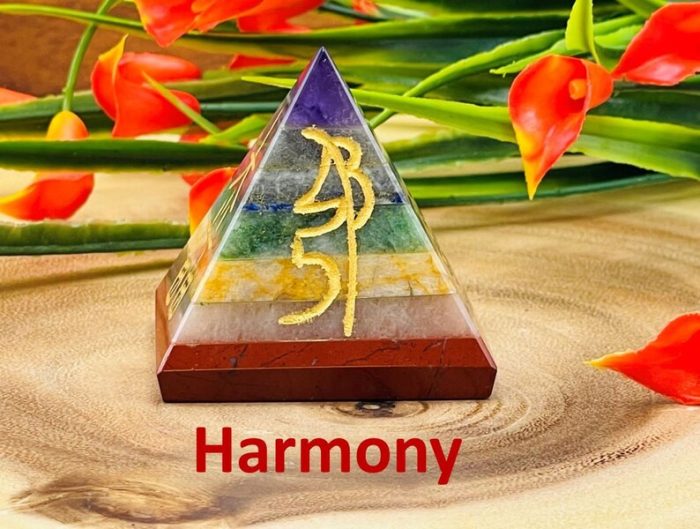 7 Chakra Crystal Bonded Pyramid with Engraved Reiki Symbols | Reiki Pyramid | Chakra Pyramid | Healing Stone | Usui Reiki Symbols | 2 Inch