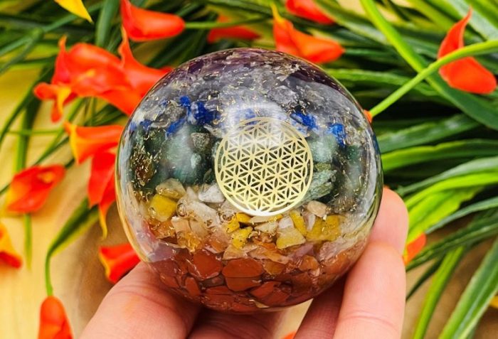 7 Chakra Layered Orgone Sphere with Flower of Life Symbol | Chakra Healing Crystals | Chakra Balancing | Metaphysical | 2.5 inch (65 mm)