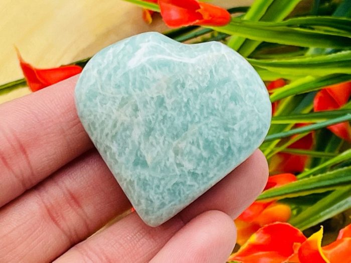 Amazonite Massage Hearts | Crystal Healing Heart | Amazonite Heart Pocket Stone | Spa Massage Tool | Stress Reliever | Heart & Throat Chakra