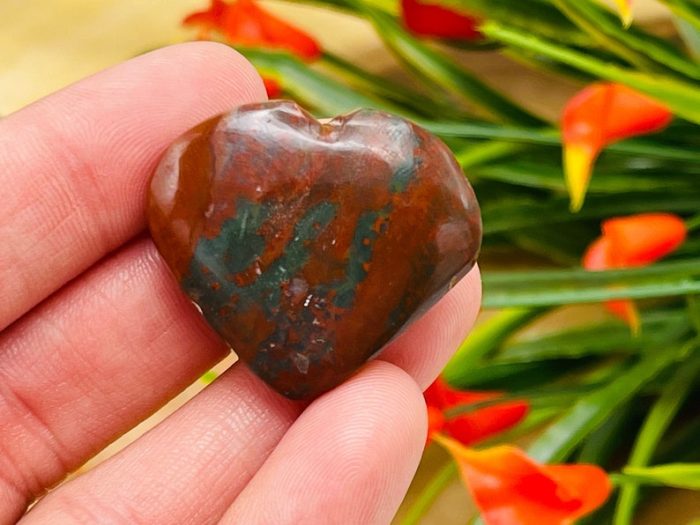 Bloodstone Heart Stone | Heliotrope Stone | Bloodstone Jasper Heart | Gemstone Heart | Stress Reliever Crystal | Healing Heart Chakra