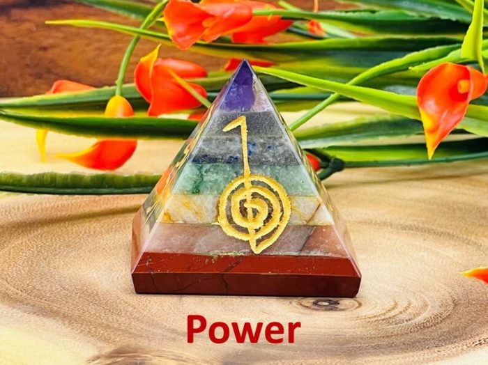 7 Chakra Crystal Bonded Pyramid with Engraved Reiki Symbols | Reiki Pyramid | Chakra Pyramid | Healing Stone | Usui Reiki Symbols | 2 Inch