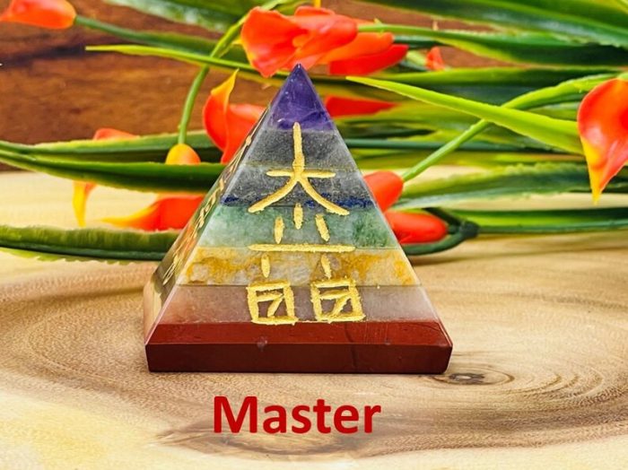 7 Chakra Crystal Bonded Pyramid with Engraved Reiki Symbols | Reiki Pyramid | Chakra Pyramid | Healing Stone | Usui Reiki Symbols | 2 Inch