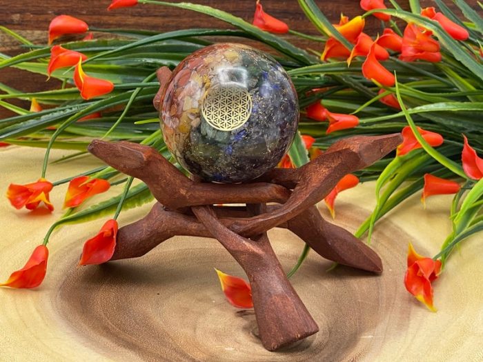 7 Chakra Layered Orgone Sphere with Flower of Life Symbol | Chakra Healing Crystals | Chakra Balancing | Metaphysical | 2.5 inch (65 mm)