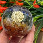 7 Chakra Layered Orgone Sphere with Flower of Life Symbol | Chakra Healing Crystals | Chakra Balancing | Metaphysical | 2.5 inch (65 mm)