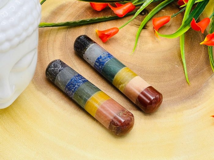 7 Chakra Bonded Healing Wand | Polished Stones | Chakra Healing Crystal Wand | Reiki Stone | Massage Wand | Metaphysical | 4 inch