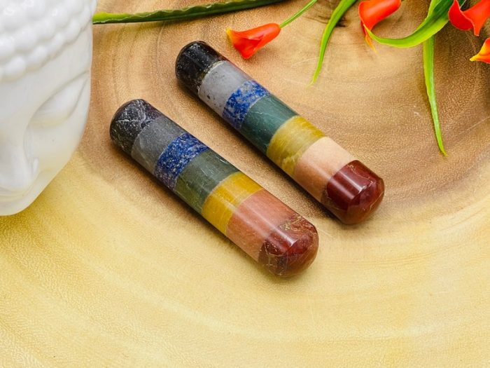 7 Chakra Bonded Healing Wand | Polished Stones | Chakra Healing Crystal Wand | Reiki Stone | Massage Wand | Metaphysical | 4 inch