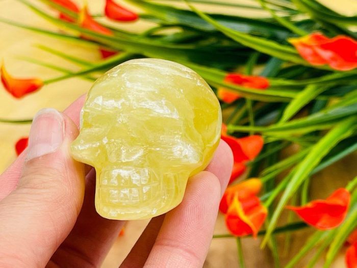 Pineapple Calcite Skull | Pineapple Crystal Skull | Realistic Detail | Handmade Crystal | Healing Fine Art Sculpture | Metaphysical Skull