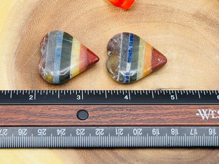 7 Chakra Bonded Heart Stone | Polished Stones | Chakra Healing Crystals | Reiki Chakra Heart | Chakra Balancing | Metaphysical | 1.5 inch