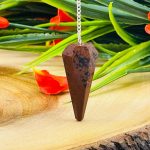 Mahogany Obsidian Crystal Pendulum With Silver Plated Chain | Mahogany Obsidian Point Pendulum | Healing Dowsing Energy Balancing | Faceted
