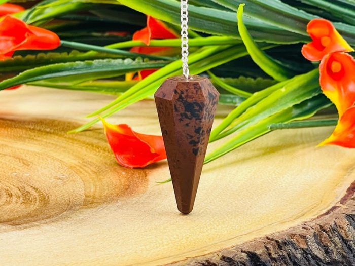 Mahogany Obsidian Crystal Pendulum With Silver Plated Chain | Mahogany Obsidian Point Pendulum | Healing Dowsing Energy Balancing | Faceted