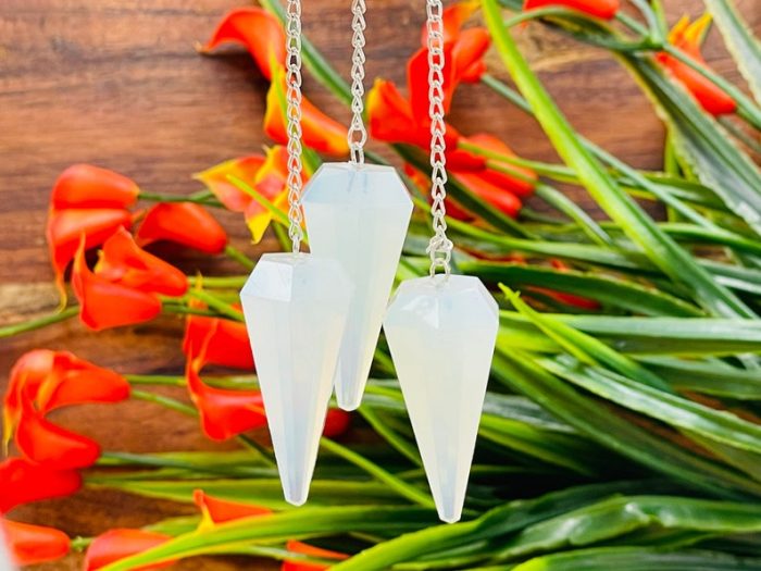 Opalite Crystal Pendulum With Silver Plated Chain | Opalite Point Pendulum | Healing Dowsing Energy Balancing | Faceted