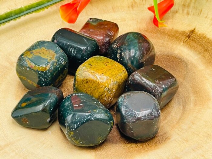 Bloodstone Tumbled Stone | Heliotrope Tumbled Gemstone | Bloodstone Jasper Tumbled Crystals | Healing Tumbled Rocks | Heart Chakra