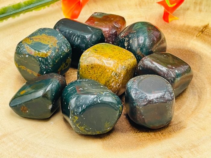 Bloodstone Tumbled Stone | Heliotrope Tumbled Gemstone | Bloodstone Jasper Tumbled Crystals | Healing Tumbled Rocks | Heart Chakra