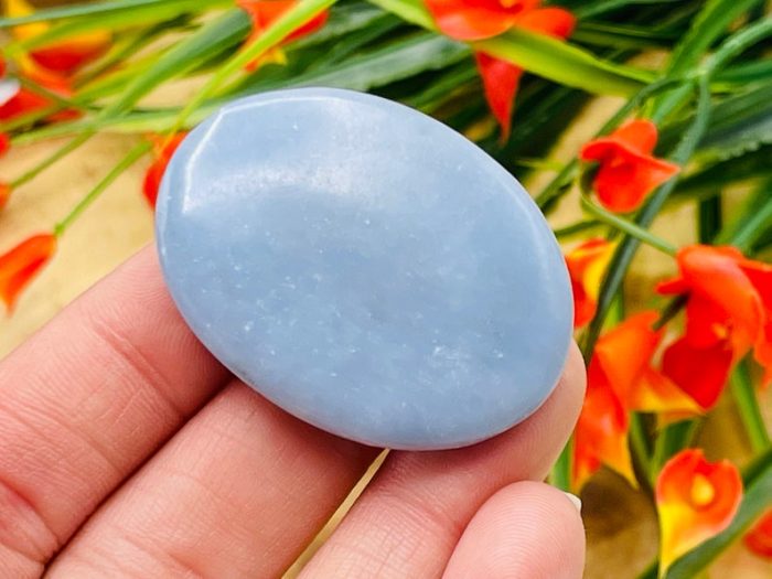 Angelite Smooth Stone | Smooth Palm Stone | Polished Gemstone | Massage Stone | Meditation & Healing Crystal | Stress Reliever