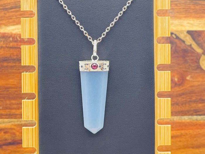 Angelite Crystal Flat Pendant | Chakra Charm Pendant | Grounding Chakra Pendant | Angelite Pendant