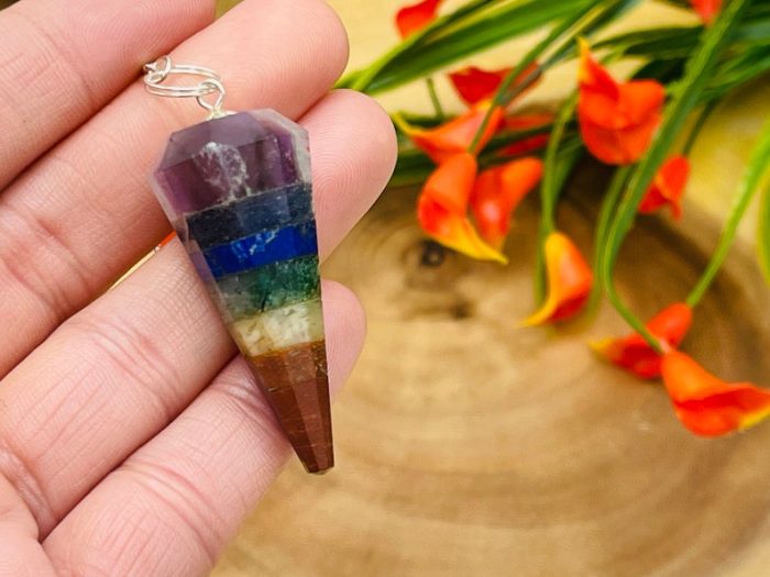 7 Chakra Bonded Pendulum With Silver Plated Chain