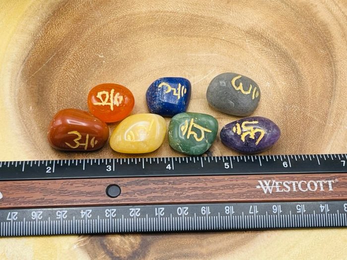 7 Chakra Sanskrit Tumbled Stone Set with Chakra Symbols | Polished Stones | Chakra Healing Crystals | Chakra Protection Healing Set