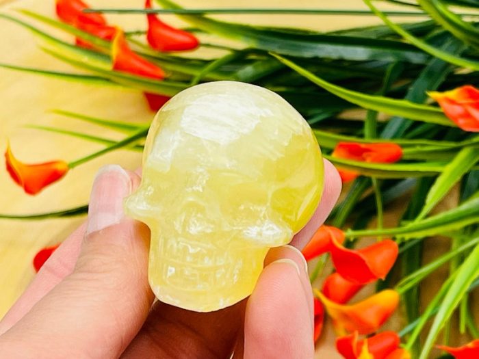 Pineapple Calcite Skull | Pineapple Crystal Skull | Realistic Detail | Handmade Crystal | Healing Fine Art Sculpture | Metaphysical Skull