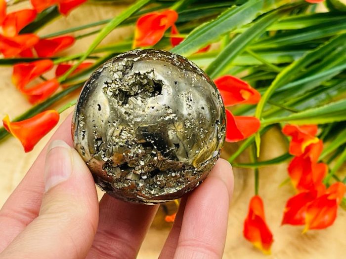 Pyrite Crystal Sphere | Fools Gold | Pyrite Sphere | Healing | Powerful Protection | Mental Stability | Strength & Stamina | 2" (50 mm)