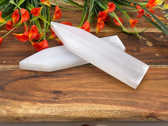 Selenite Charging Station | Flat Rectangular Plate with Pointer | Chakra Activator | Spiritual Growth | Meditation | 6 inch ( 15 cm )