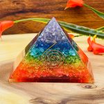 7 Chakra Layered Orgone Pyramid with Reiki Symbol of Spiral | Chakra Healing Crystals | Chakra Chip Orgonite Pyramid | Reiki Crystals | 3"