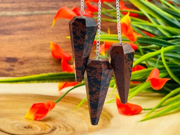 Mahogany Obsidian Crystal Pendulum With Silver Plated Chain | Mahogany Obsidian Point Pendulum | Healing Dowsing Energy Balancing | Faceted