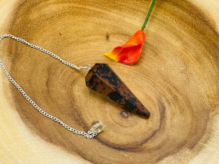 Mahogany Obsidian Crystal Pendulum With Silver Plated Chain | Mahogany Obsidian Point Pendulum | Healing Dowsing Energy Balancing | Faceted