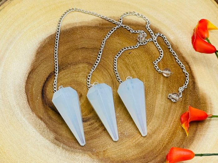 Opalite Crystal Pendulum With Silver Plated Chain | Opalite Point Pendulum | Healing Dowsing Energy Balancing | Faceted