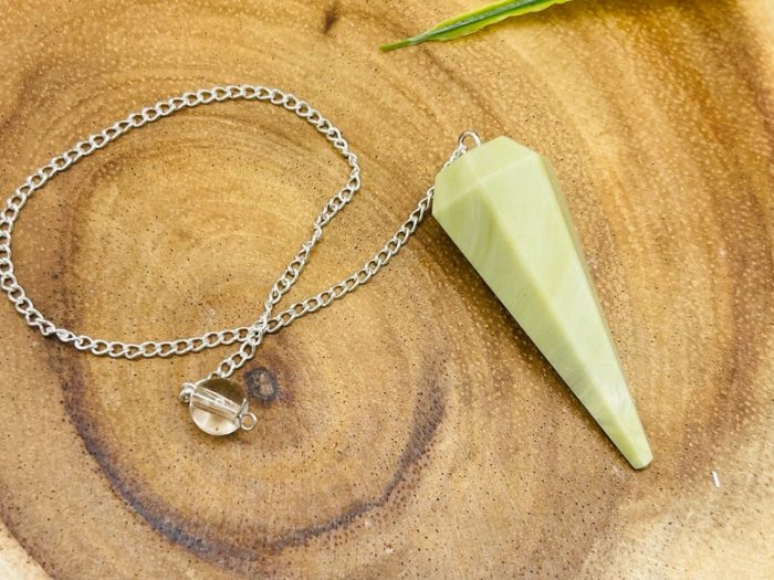 Serpentine Crystal Pendulum With Silver Plated Chain | Serpentine Point Pendulum | Healing Dowsing Energy Balancing | Faceted