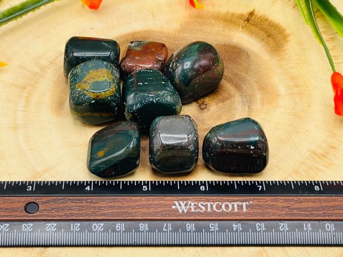 Bloodstone Tumbled Stone | Heliotrope Tumbled Gemstone | Bloodstone Jasper Tumbled Crystals | Healing Tumbled Rocks | Heart Chakra