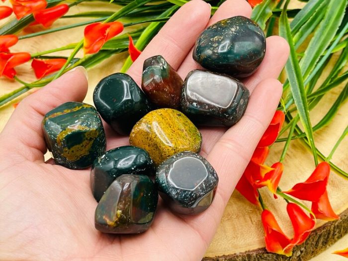 Bloodstone Tumbled Stone | Heliotrope Tumbled Gemstone | Bloodstone Jasper Tumbled Crystals | Healing Tumbled Rocks | Heart Chakra