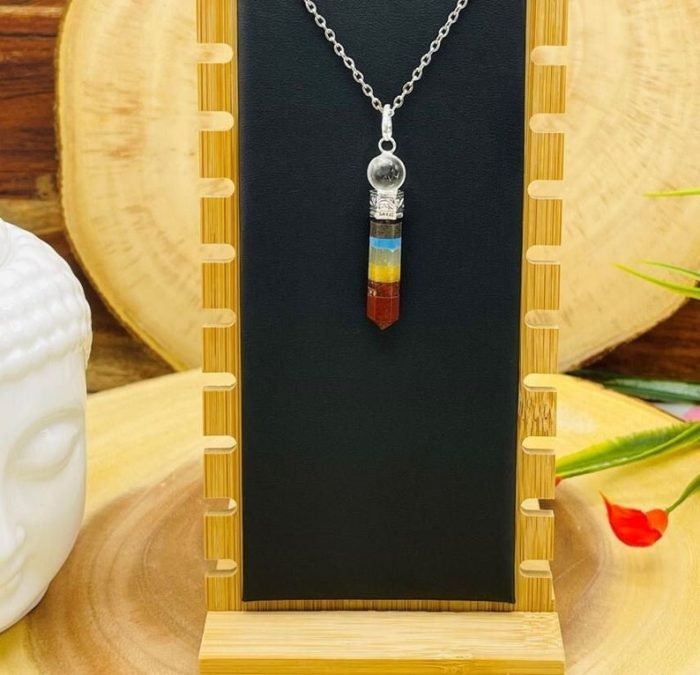 7 Chakra Bonded Pendant | 7 Chakra Charm Pendant | Grounding Chakra Pendant | 7 Chakra Pointer Pendant Polished Stone