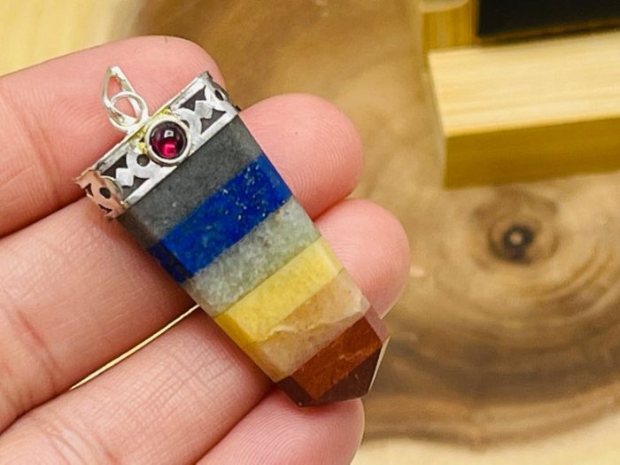 7 Chakra Bonded Flat Pendant | 7 Chakra Charm Pendant | Grounding Chakra Pendant | 7 Chakra Pointer Pendant | Handmade Polished Stones