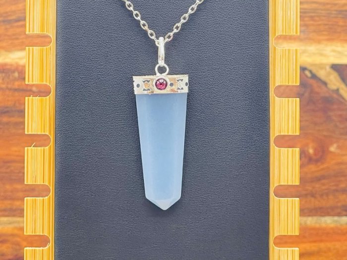 Angelite Crystal Flat Pendant | Chakra Charm Pendant | Grounding Chakra Pendant | Angelite Pendant